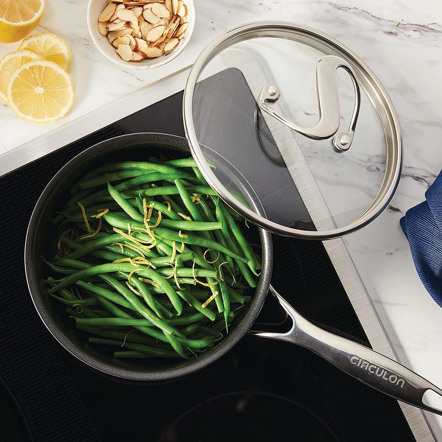 Clad Stainless Steel Saucepan with Glass Lid and Hybrid Steelshield and Nonstick Technology, 2 Quart, Silver