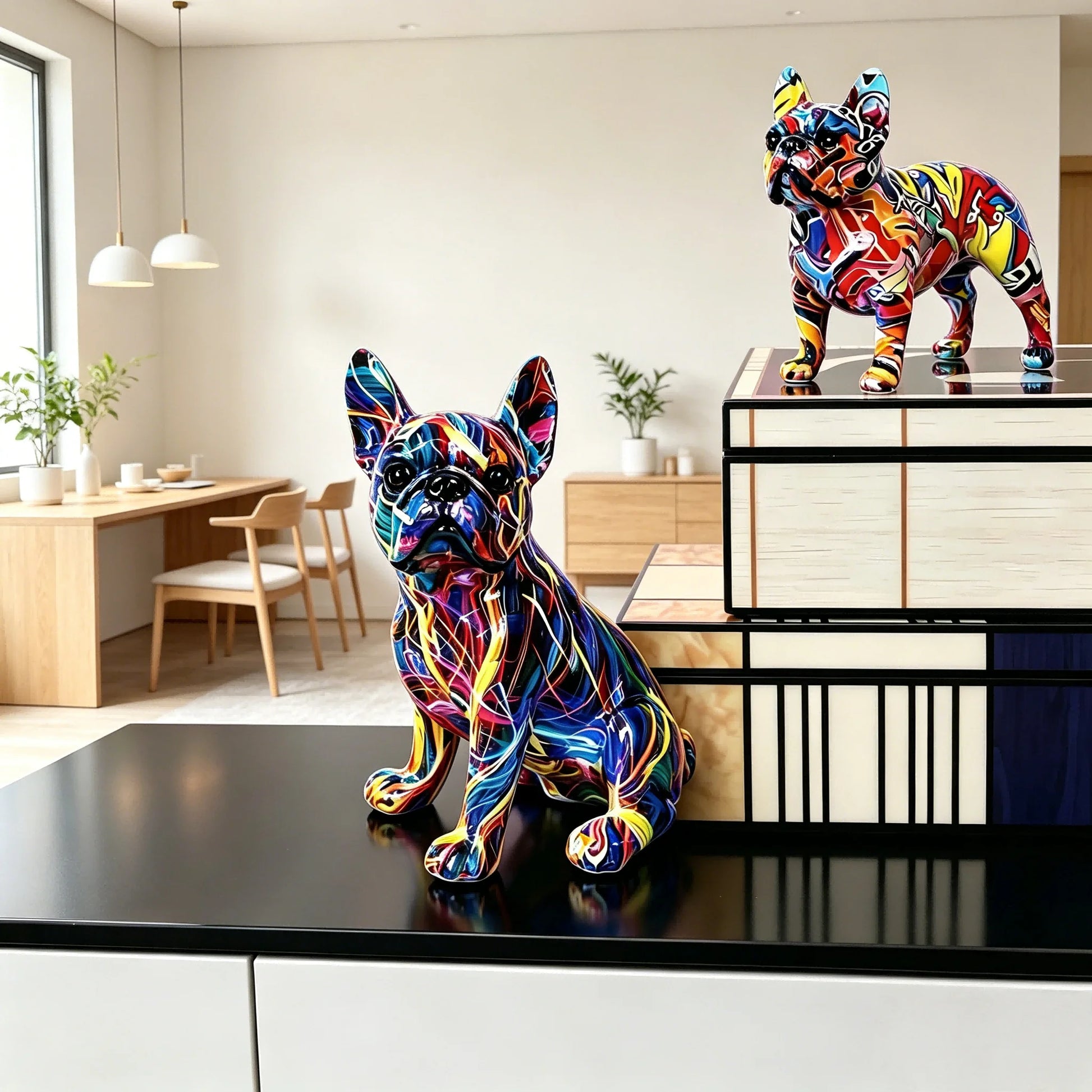 Colorful Standing French Bulldog Resin Statue Decoration, Pet Dog DIY Graffiti Crafts, Desktop Animal Statue Ornament.