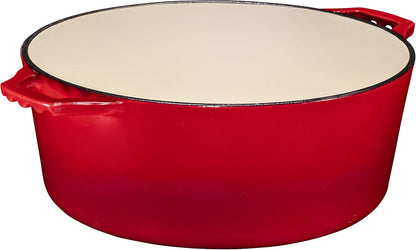 Heavy Duty 2 in 1 Enameled Cast Iron Pan Large 7 Quart Double Dutch Oven Set and Domed Skillet Lid, Open Fire Stovetop Camping Dutch Oven, Non-Stick, Enameled Red