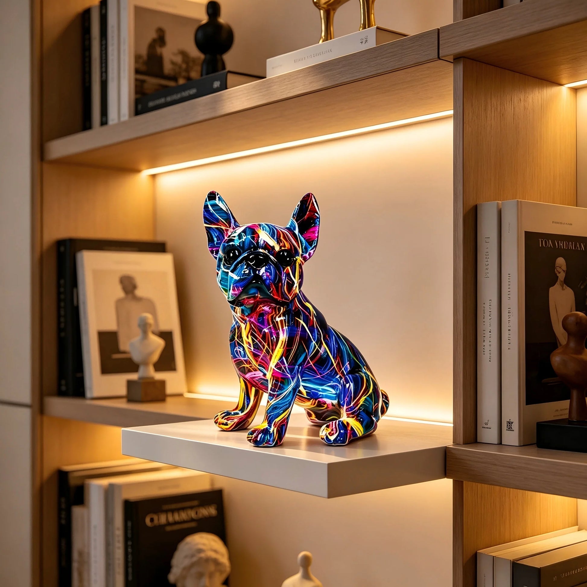 Colorful Standing French Bulldog Resin Statue Decoration, Pet Dog DIY Graffiti Crafts, Desktop Animal Statue Ornament.