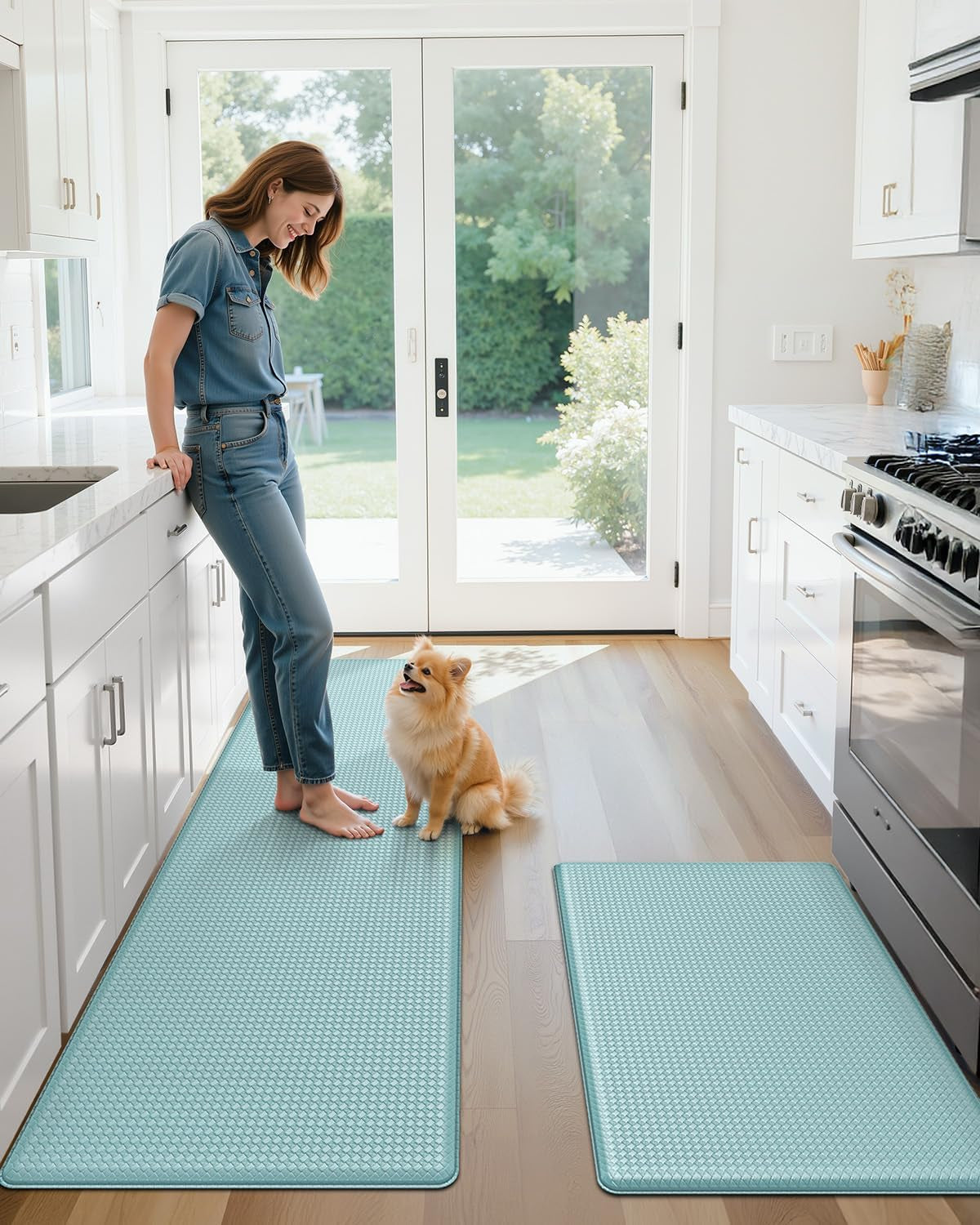 Color G Kitchen Rugs, Kitchen Rug Set 2 Piece Kitchen Runner Rug Kitchen Floor Mat, Cushioned anti Fatigue Kitchen Mat Non Skid Waterproof Comfort Standing Kitchen Rug, 17"X29"+17"X59", Teal