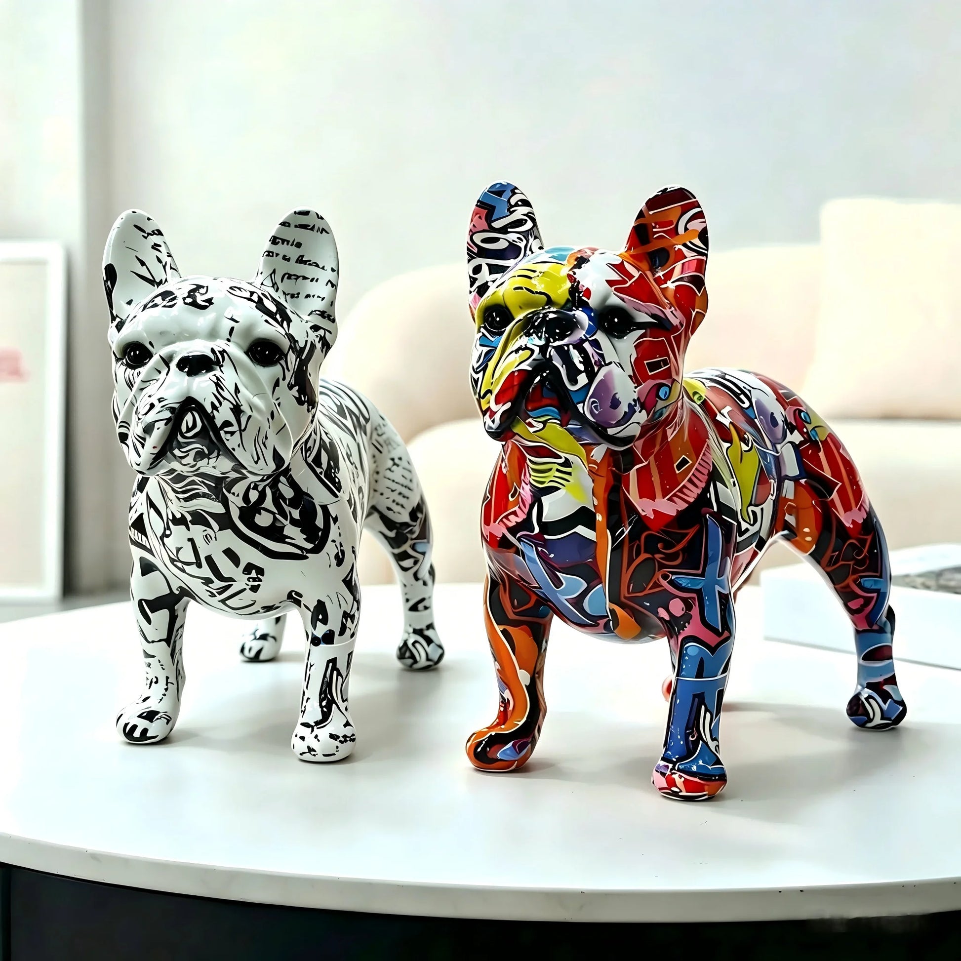 Colorful Standing French Bulldog Resin Statue Decoration, Pet Dog DIY Graffiti Crafts, Desktop Animal Statue Ornament.